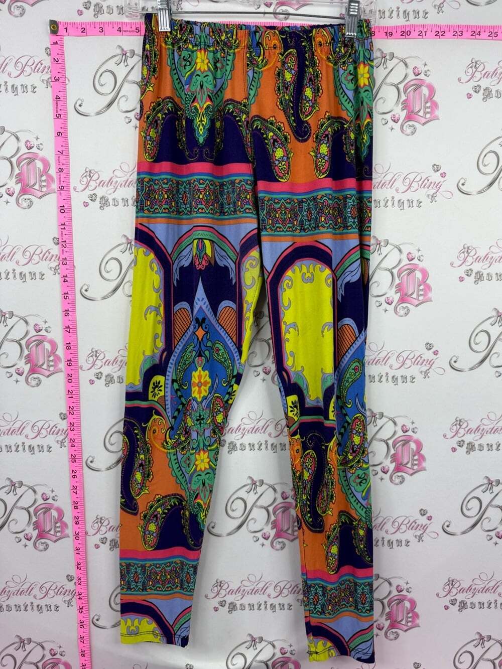 Always Multicolor Paisley Print Leggings - Bright Yellow, Navy, Orange, Green
